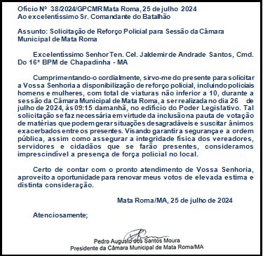 Câmara Municipal de Mata Roma realizará a 106 Sessão Ordinária nessa sexta feira, 26 de julho de 2024