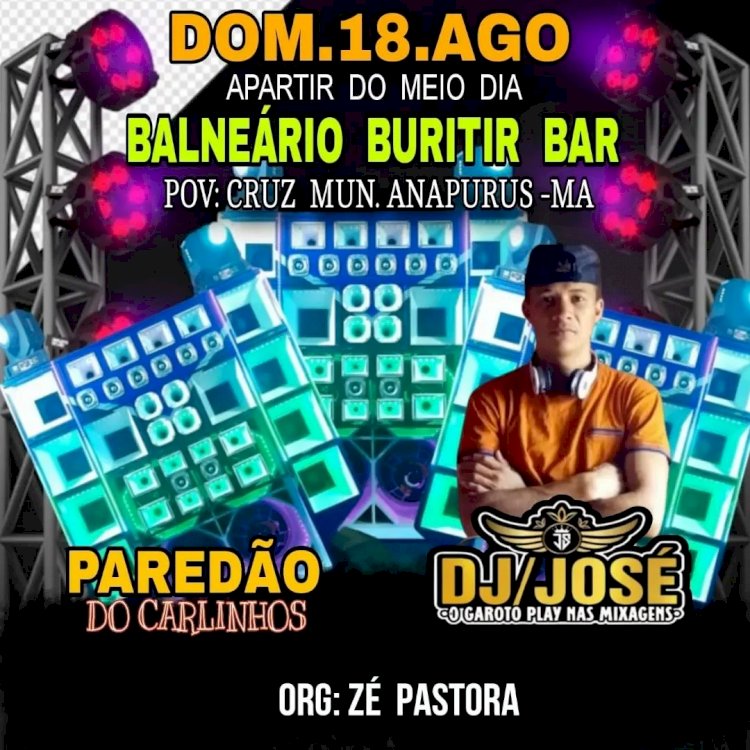 Marque sua presença no balneário Buriti Bar com animação do paredão do Carlinhos no domingo, 18 de agosto.