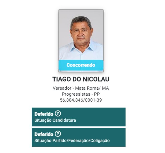 Tiago Nicolau está com candidatura Status Deferido e está apto concorrer nas eleições 2024.