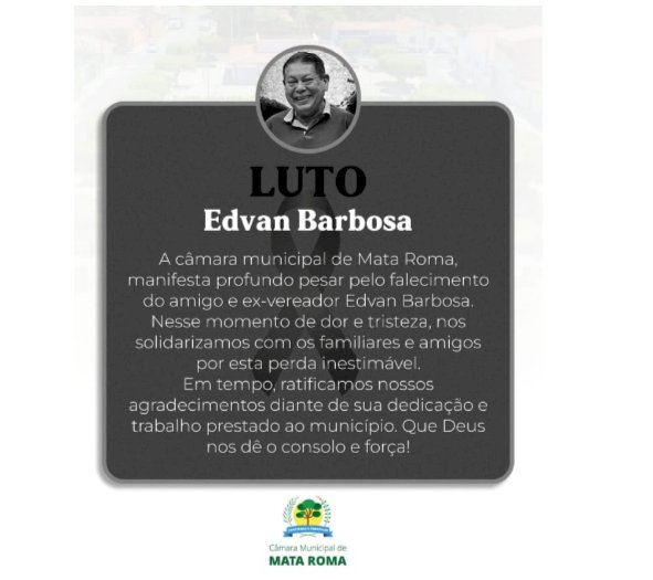 Câmara Municipal manifesta profundo pesar pelo falecimento do ex-vereador Edvan Alves Barbosa.