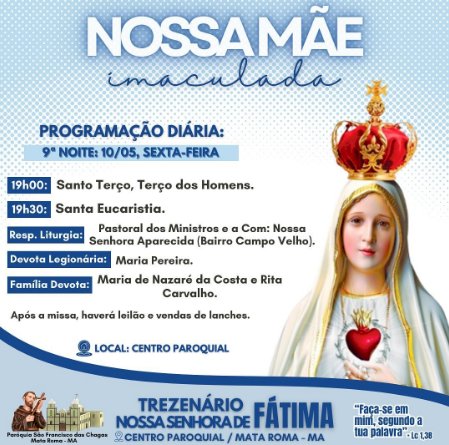 Programação do festejando pela Paróquia de Mata roma de 