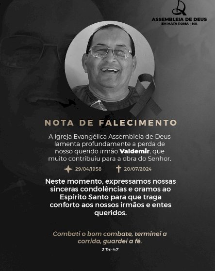 Nota de Falecimento do irmão Valdemir