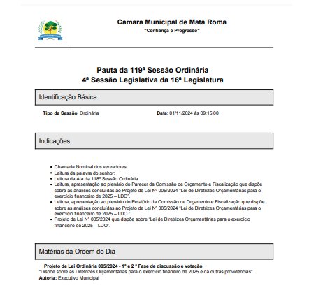 Camara Municipal  de Mata Roma deliberará  proposituras LDO[pl 005/24], LOA[pl 07/24]  ao exercício 2025  e Subsidios [pl 08/24 e pl 09/24]  á próxima legislatura 2025/2028 em sessões ordinárias nessa sexta feira, 01 de novembro de 2024 pela manhã