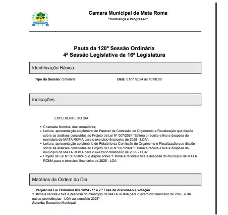 Camara Municipal  de Mata Roma deliberará  proposituras LDO[pl 005/24], LOA[pl 07/24]  ao exercício 2025  e Subsidios [pl 08/24 e pl 09/24]  á próxima legislatura 2025/2028 em sessões ordinárias nessa sexta feira, 01 de novembro de 2024 pela manhã