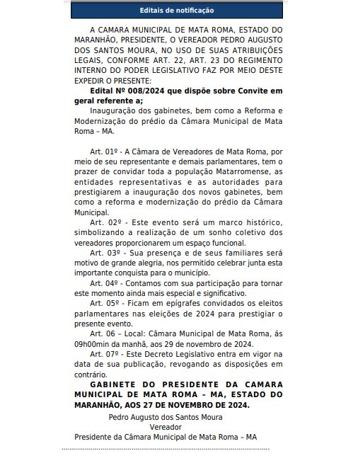 Câmara Municipal realizará a inauguração dos Gabinetes dos vereadores Matarromense nesta sexta feira,  29 de novembro de 2024 as 09hmi da manhã.